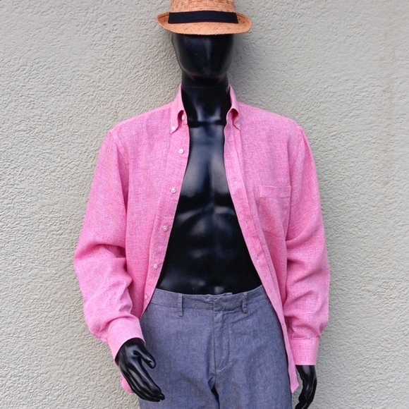Daniel Cremieux Signature Collection Men's Pure Linen Pink & White Luxe Shirt